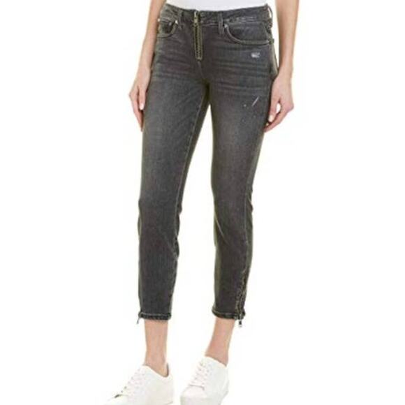 Ao.La by Alice + Olivia gray lightly distressed zipper skinny jeans size 26 - Picture 1 of 14
